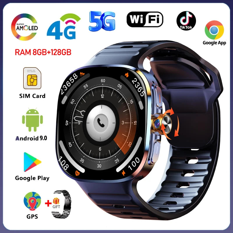 5G/4G Full Network Smart Watch 2.40 inch Big Screen HD Video Call 8GB+128GB RAM 2100mAh Google Play WIFI GPS Sim Card Smartwatch