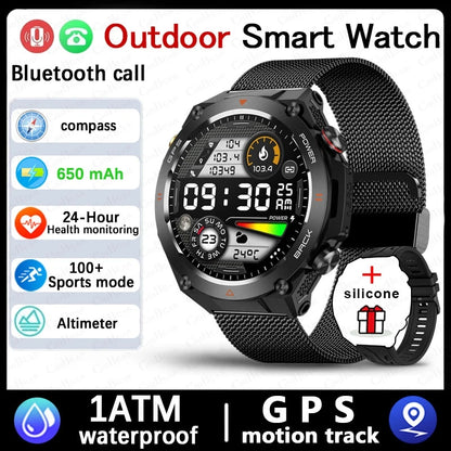 For Huawei Xiaomi GPS Outdoor Military Smart Watch Men 5ATM Waterproof Compass Altitude Monitor Watch 650mAh BT Call Smartwatch