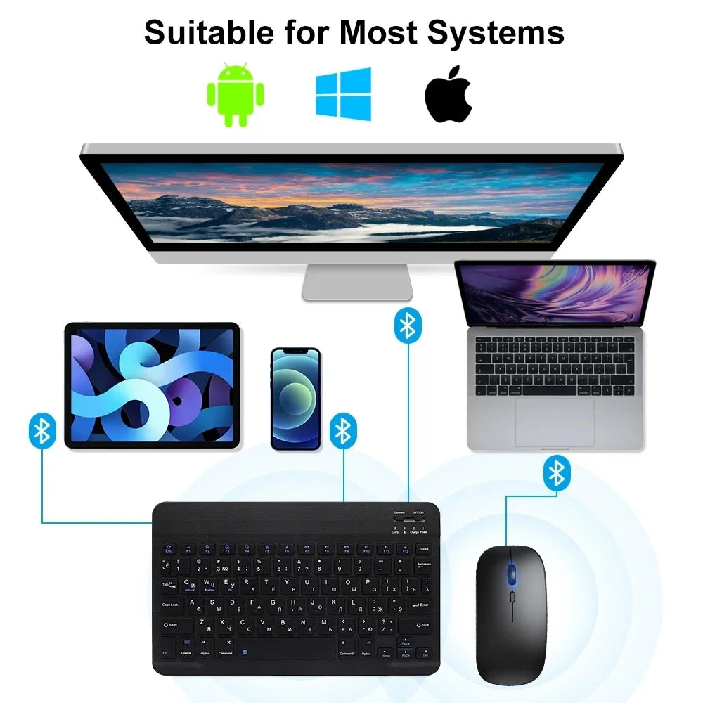 Keyboard For Tablet Android iOS Windows Wireless Keyboard and Mouse Bluetooth-compatible Rainbow Backlit Mouse For iPad Phone