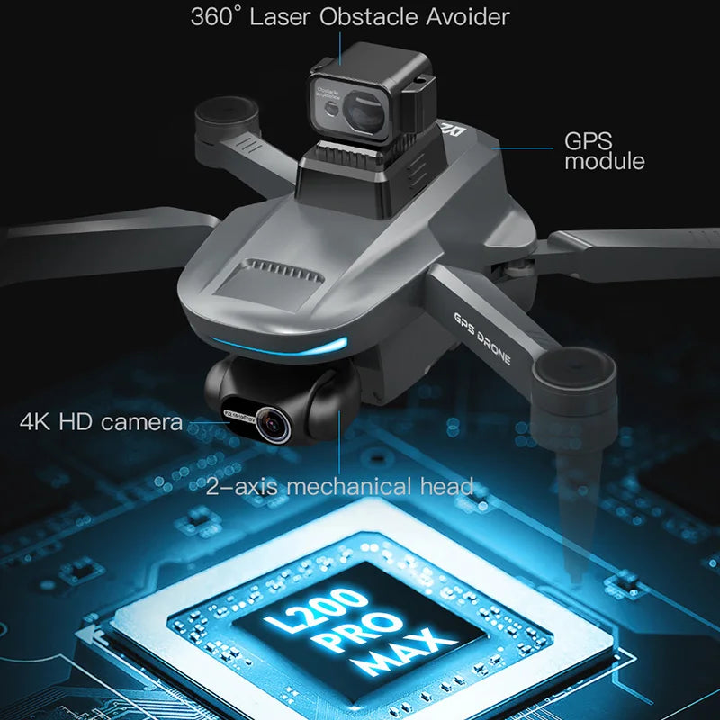 Drone GPS 8K L200 PRO MAX Professional 2-Axis PTZ HD Dual Camera 5G WIFI FPV 360° Laser Obstacle Avoidance Brushless Motor Dron
