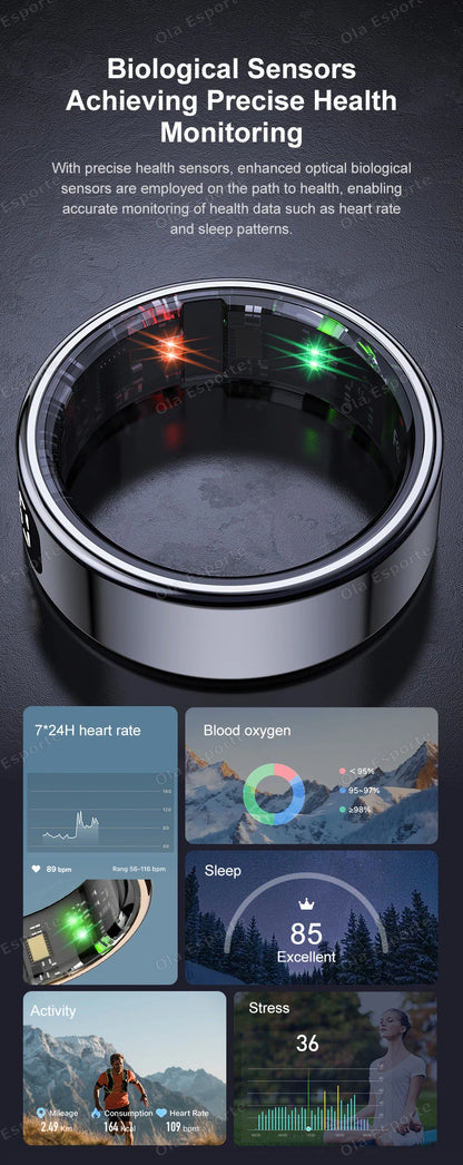 New Smart Ring Men Women Display Screen Gesture Swipe Video Smartring Waterproof Heart Rate Sleep Monitor Rings For Android IOS