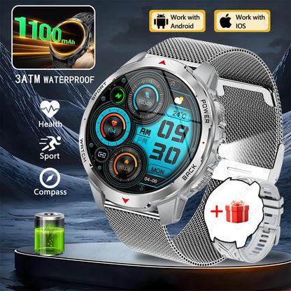GPS Outdoor Sports Smartwatches 1100mAh Battery Compass Men's LED Lights 5ATM Waterproof Watch Bluetooth Call Smart Watch