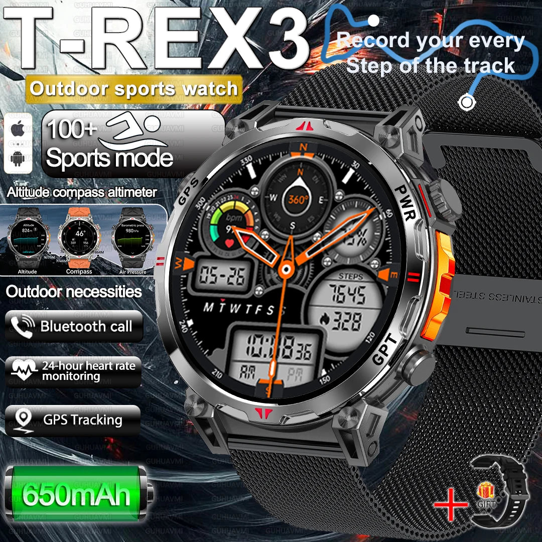 2025 Best seller Military AMOLED HD SmartWatch GPS Compass 10ATM Waterproof Tactics 170+Sport BT call SmartWatch 650Mah Battery