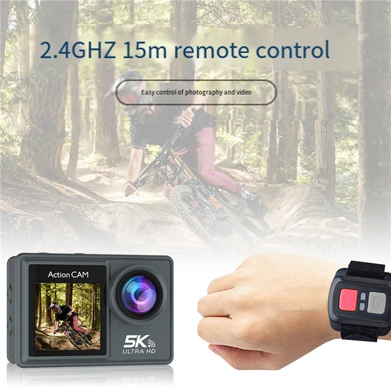 AK51-Wifi Anti-Shake Action Camera 5K 30FPS Dual Screen 170° Wide Angle 30M Waterproof Sport Camera With Remote Control