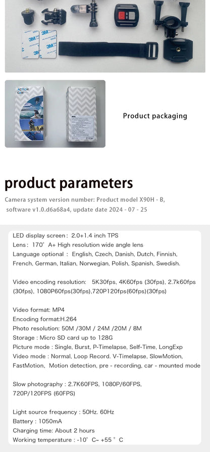 CERASTES Action Camera 5K 4K 60FPS WiFi Anti-shake Dual Screen 170° Wide Angle 30m Waterproof Sport Camera with Remote Control