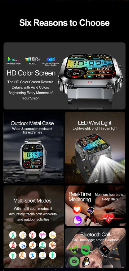 Men's Outdoor Sports Bluetooth Call Smart Watch 1.91 Inch Full Screen Touch Flashlight 110+ Sport Mode Smartwatch 2025 New