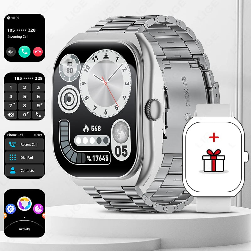 LIGE 2025 Smart Watch For Android IOS Phone 2.01" 3D Curved Screen Bluetooth Call Blood Oxygen Heart Rate Smart Watch Women Men