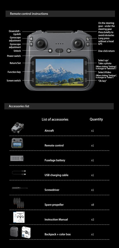 L600 PRO Max GPS Drone With Screen Control 8K HD Dual Camera Brushless Obstacle Avoidance 3-Axis Gimbal Aerial FPV RC Dron 5KM