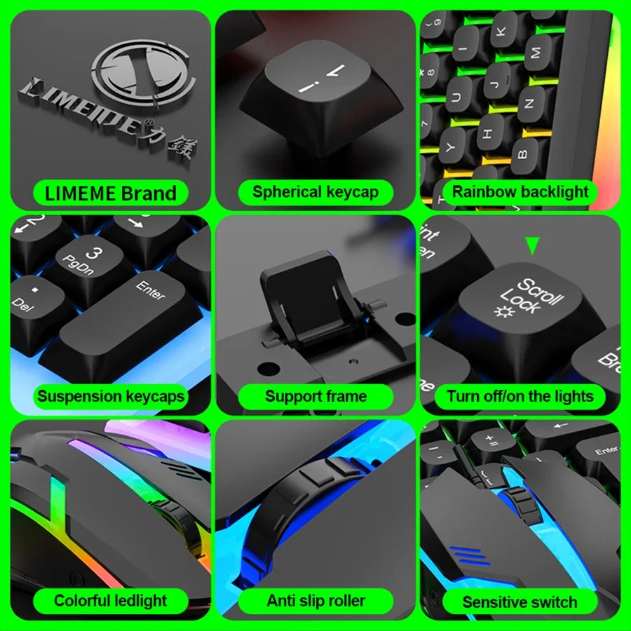 GTX350 Gaming Keyboard Mouse Combos Computer Laptop Backlight Gamer Kit LED Wired Usb Keyboard GTX350 Set-Black