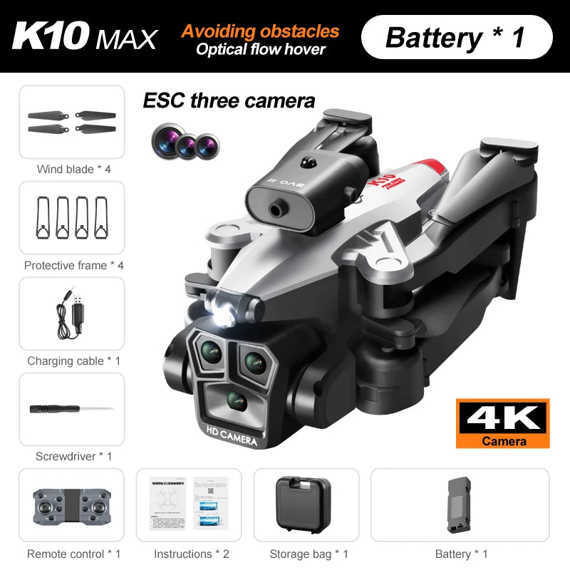 K10 MAX Drone Carbon Fibre Professional 8K HD Three Camera Obstacle Avoid Aerial Photography Optical Flow Brushless Quadrotor