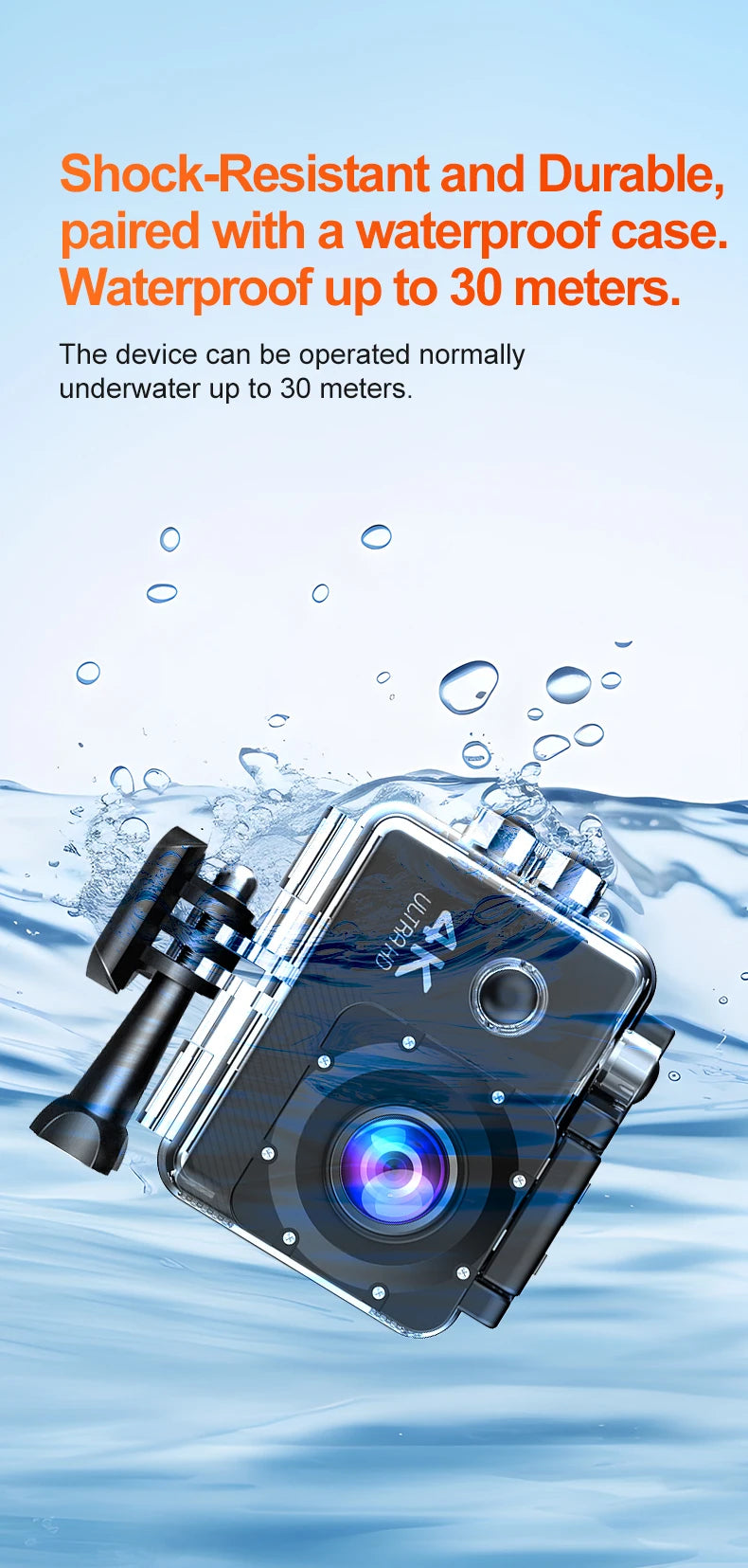 4K Action Camera 1080P 30FPS 170° Wide Angle Lens Outdoor Diving And Riding Sports Camera Ultra HD Pixels Sports Camera