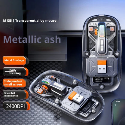 Full of technological sense! Translucent wireless mouse with multi-mode connection and metal roller.