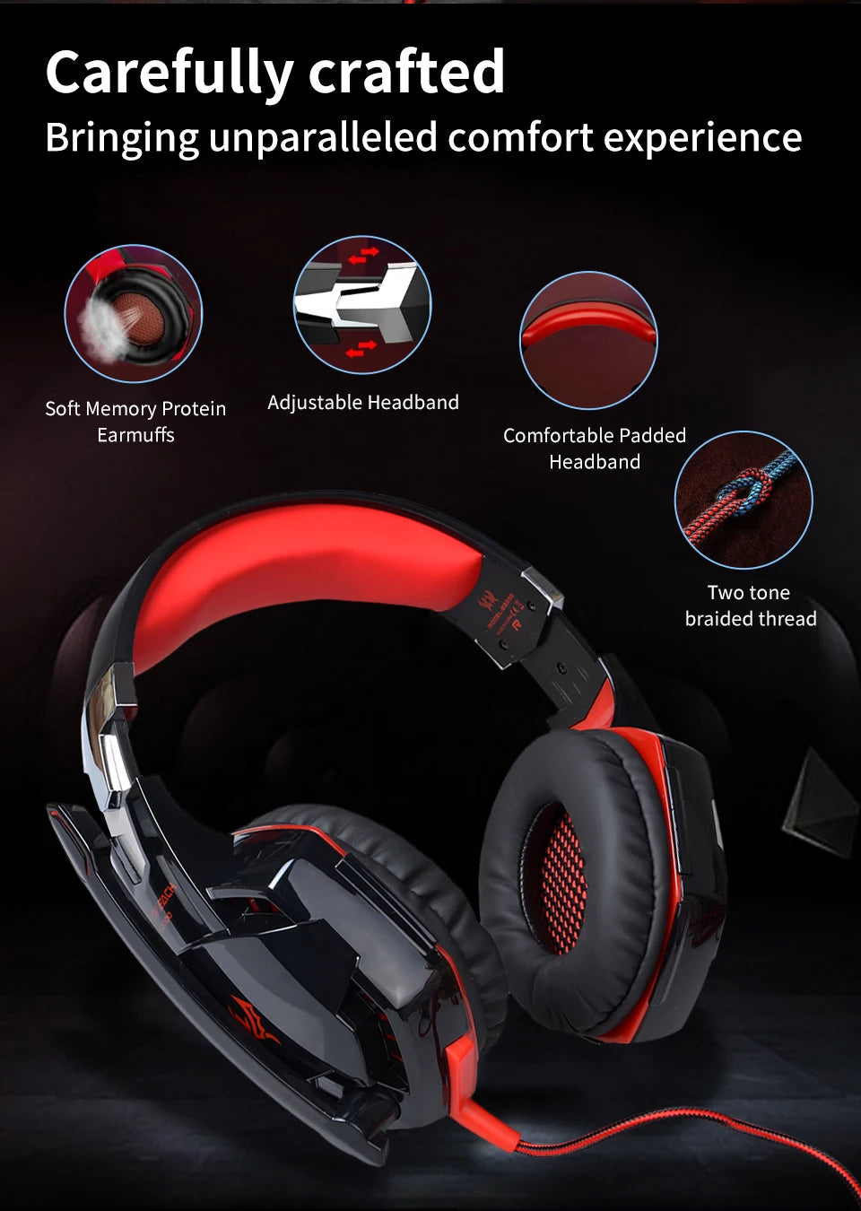 G2000 Gaming Headsets Big Headphones with Light Mic Stereo Earphones Deep Bass for PC Computer Gamer Laptop PS4 New X-BOX