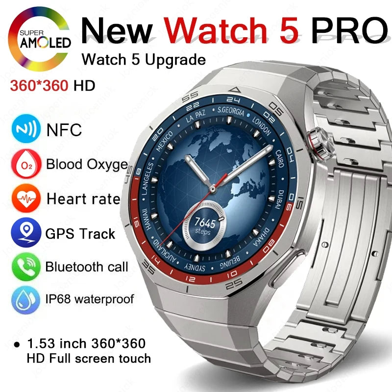 2025 Brand New Watch 5 Smartwatch Real AMOLED HD Screen 360*360 Heart Rate Bluetooth Call Waterproof Men Smart Watch Android IOS