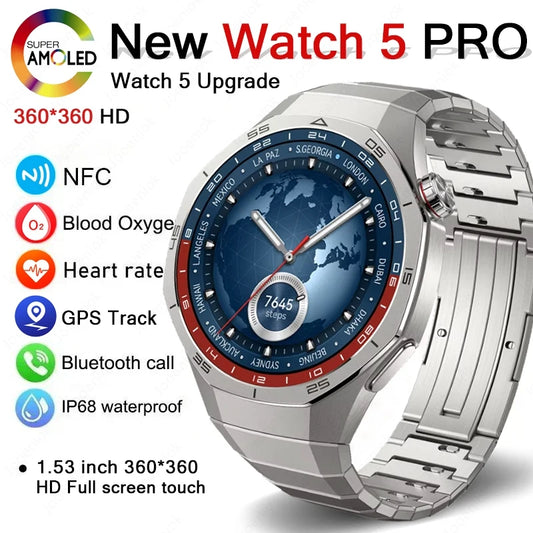 2025 Brand New Watch 5 Smartwatch Real AMOLED HD Screen 360*360 Heart Rate Bluetooth Call Waterproof Men Smart Watch Android IOS