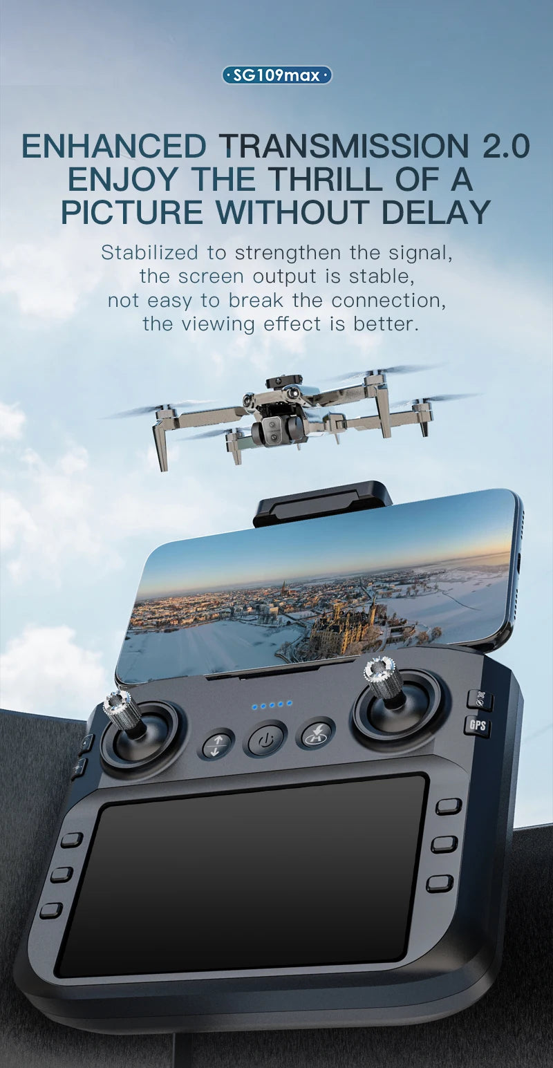 Professional SG109 MAX GPS Drone 8K Camera Aerial FPV Brush Avoiding Obstacle with Large Screen Remote Control Folding Dron