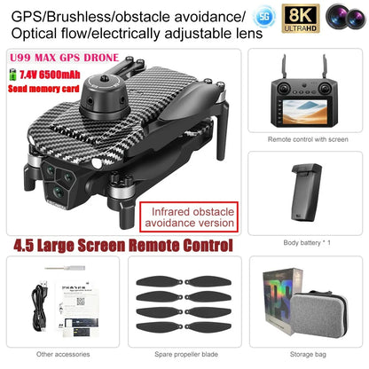 Professional GPS Drone 2025 U33 U99 with 8K Camera 360 Laser Obstacle Avoiding Touch Screen Brushless Motor FPV 5G RC Dron Toys