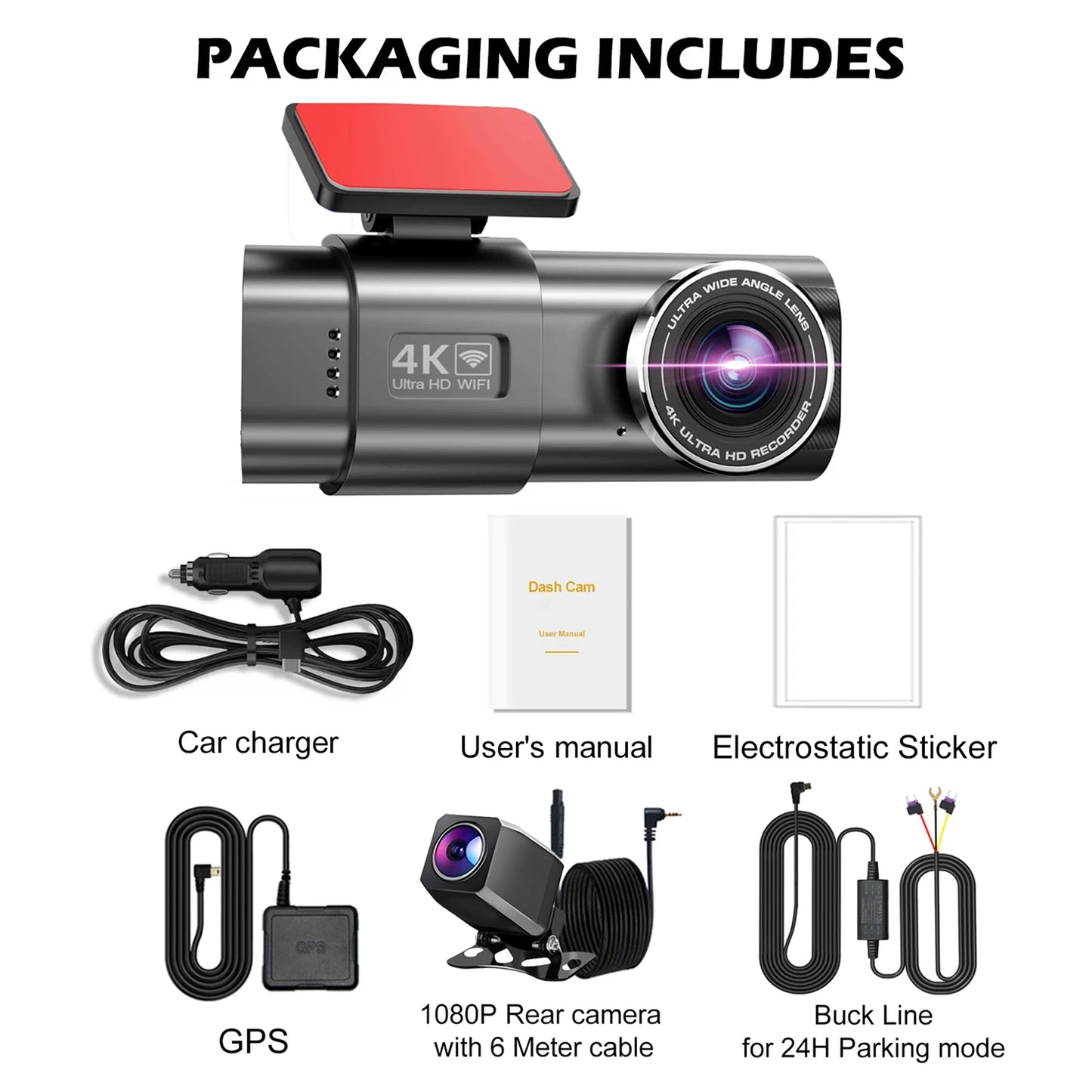 Dash Cam Cars 4K Front and Rear Camera Car Dvr WIFI GPS Car Camera for Vehicle Video Recorder Rear View Camera Parking Monitor