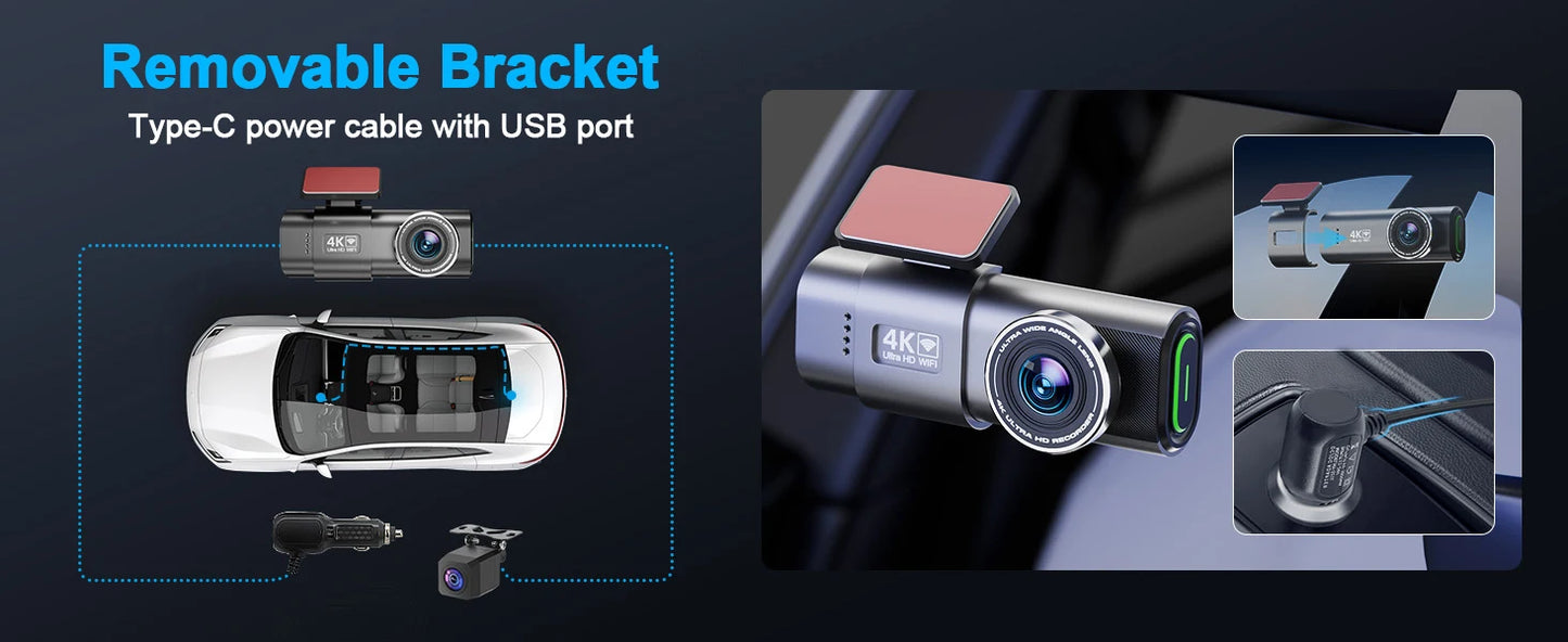 Dash Cam Cars 4K Front and Rear Camera Car Dvr WIFI GPS Car Camera for Vehicle Video Recorder Rear View Camera Parking Monitor