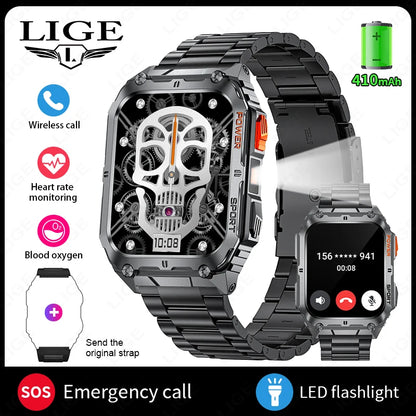 LIGE 1.91-inch Screen Men Smart Watch Led Lighting IP68 Waterproof Watch Outdoor Sport Health Monitor Smartwatch For Android IOS
