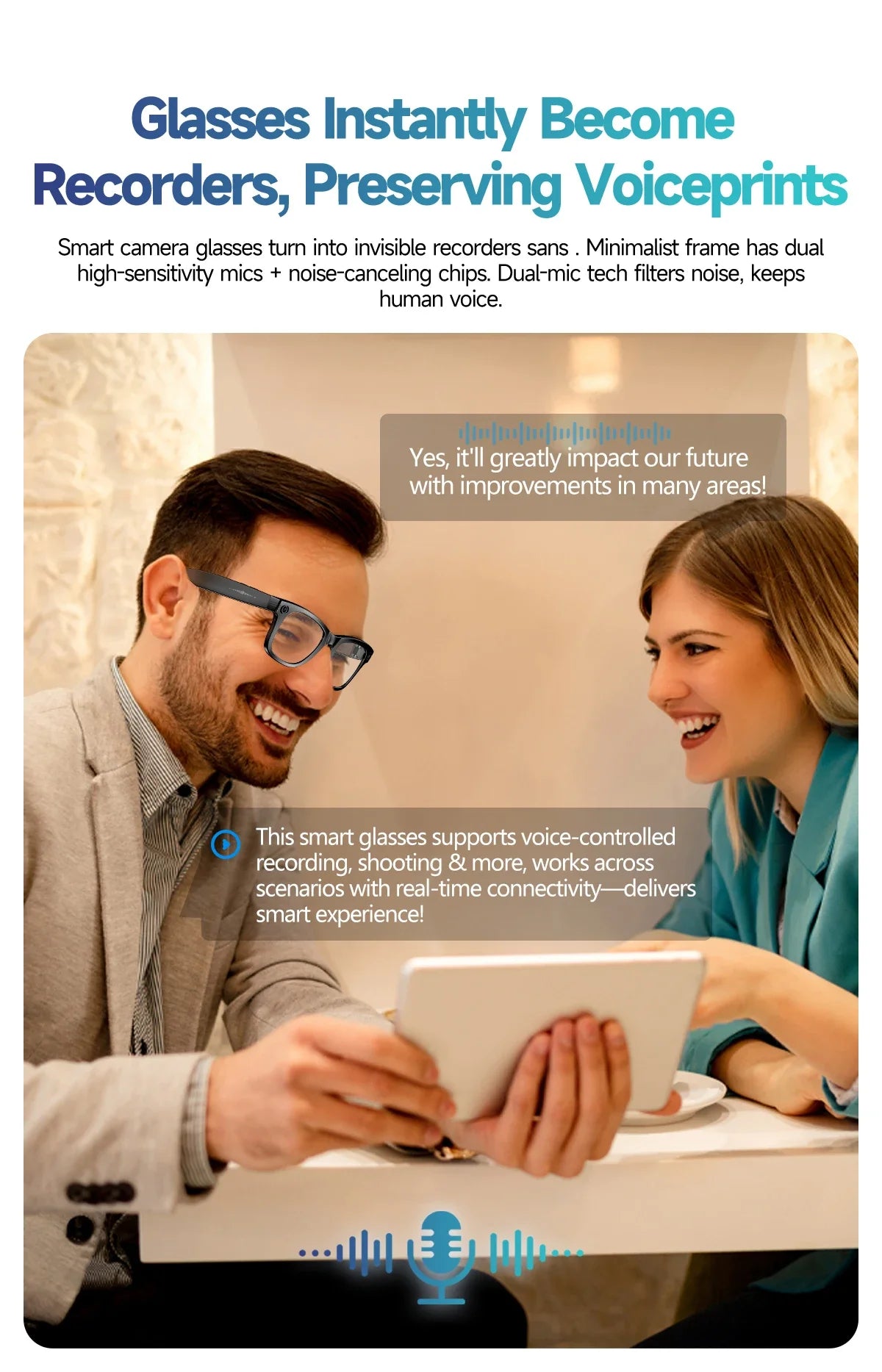 Smart Glasses HD Camera Recording Videos AI Photo Recognition Answer Translation 270mAh Large Battery Waterproof BT Call Glasses