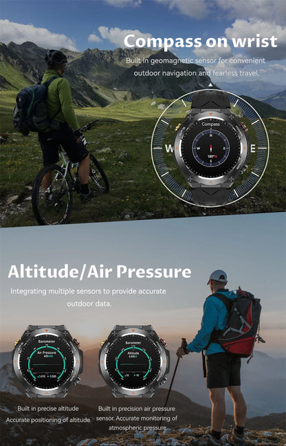 For Huawei Xiaomi GPS Outdoor Military Smart Watch Men 5ATM Waterproof Compass Altitude Monitor Watch 650mAh BT Call Smartwatch