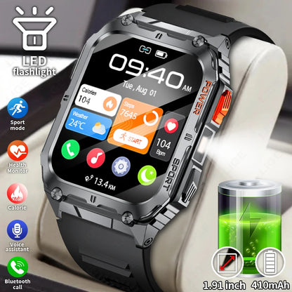 LIGE 1.91-inch Screen Men Smart Watch Led Lighting IP68 Waterproof Watch Outdoor Sport Health Monitor Smartwatch For Android IOS