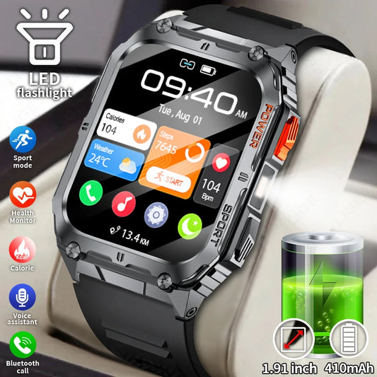 LIGE 1.91-inch Screen Men Smart Watch Led Lighting IP68 Waterproof Watch Outdoor Sport Health Monitor Smartwatch For Android IOS