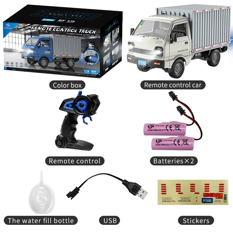 RC Truck 1:16 2.4GHZ RC Car Simulation Drift Climbing Truck With Spray and LED Lights RC Electric Truck Model Boy's Toys Gifts