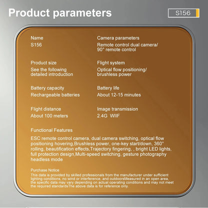 S156 Drone Professional 4K HD Dual ESC Camera FPV WiFi RC Dron Brushless Motor with Optical Flow Positioning Quadcopter Drone