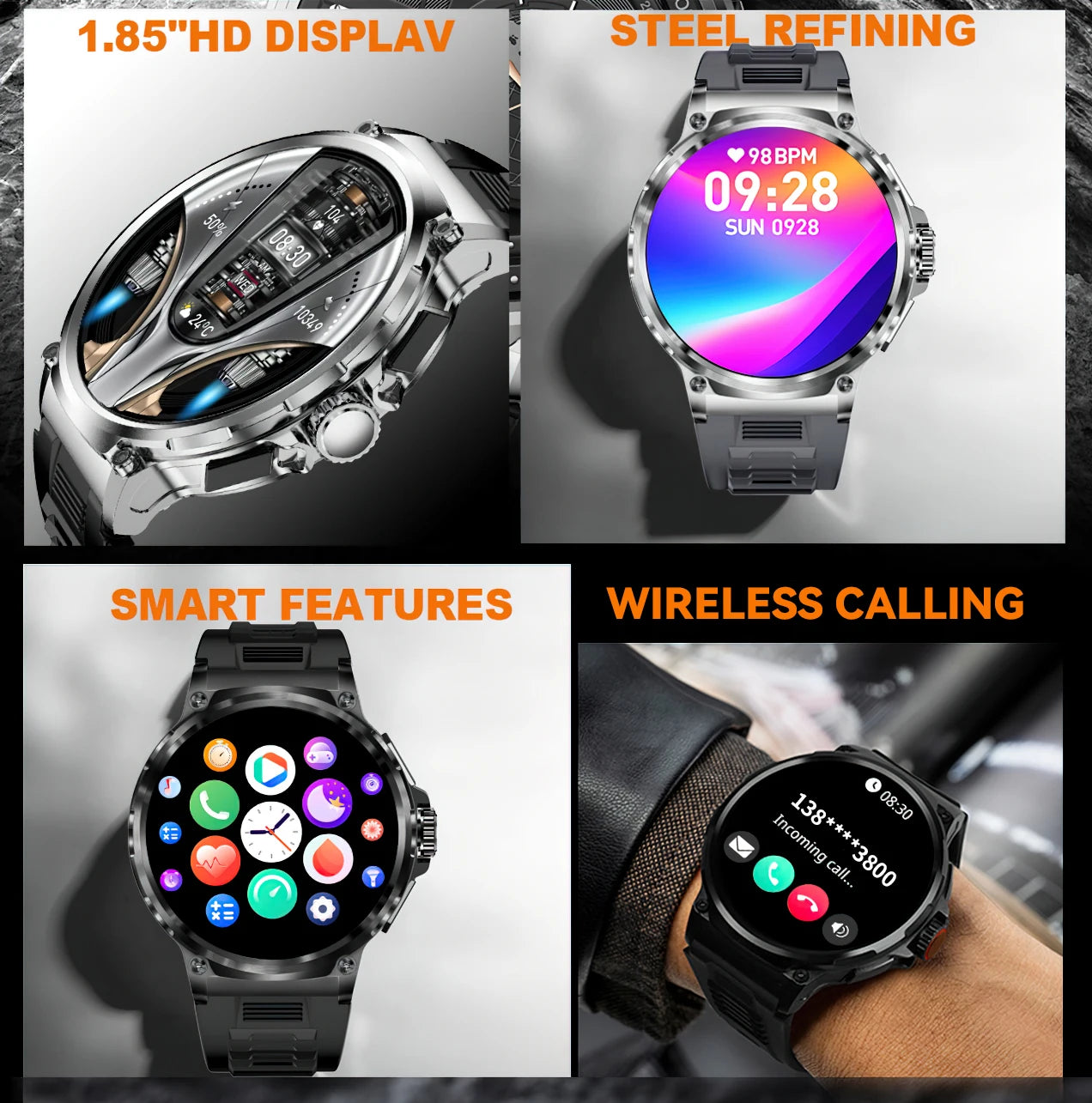 LIGE 1.85 Inch Smart Watch Men 710mAh Battery Long Standby Bluetooth Call Smartwatch New Fitness Watch Sport Tracker Andriod IOS