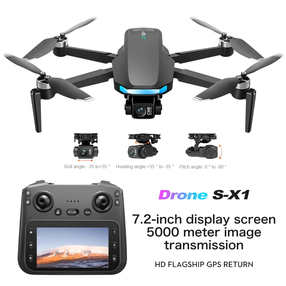 S-X1 New Drone with Screen 3-Axis Anti-shake Gimbal 4K Aerial Brushless Drones RC Quadcopter 5G GPS 8K HD Cameras EIS Mini Dron