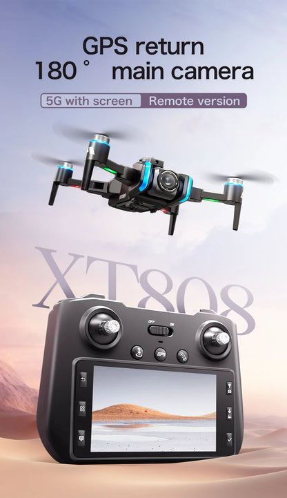 XT808 Drone GPS Professional 8K Camera with Screen Remote Control 5G WiFi FPV Dron Brushless Obstacle Avoidance RC Quadcopter