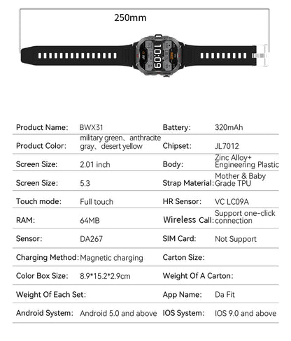 LIGE Smart Watch LED Flashlight Men Waterproof Watches 2.01-inch HD Screen Health Bracelet Military Outdoor Sport Smartwatch Man