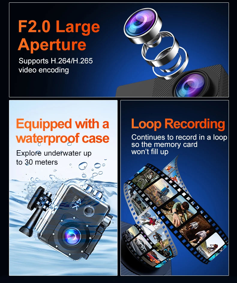 4K Action Camera 1080P 30FPS 170° Wide Angle Lens Outdoor Diving And Riding Sports Camera Ultra HD Pixels Sports Camera