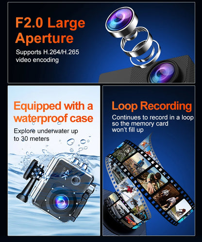 4K Action Camera 1080P 30FPS 170° Wide Angle Lens Outdoor Diving And Riding Sports Camera Ultra HD Pixels Sports Camera