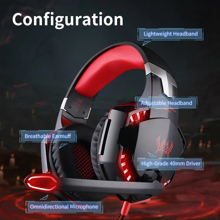G2000 Gaming Headsets Big Headphones with Light Mic Stereo Earphones Deep Bass for PC Computer Gamer Laptop PS4 New X-BOX