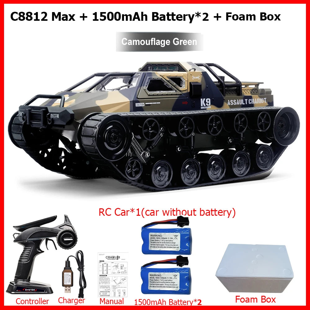 JJRC C8812 / C8812 MAX RC Car Full Scale Tracked Tank Simulation 2.4G Remote Control Car Drift LED Light Off-Road RC Toy As Gift