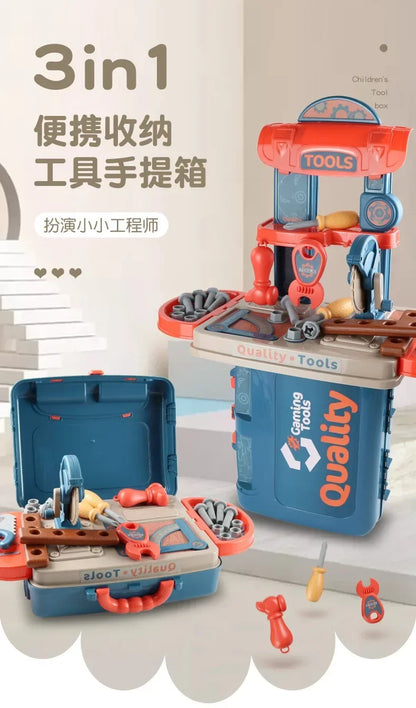 New Gifts 3-in-1 Kids' Toolbox Engineer Simulation Repair Tools Pretend Toy Set with Drill Screwdriver Tool Kit Play Toy Box