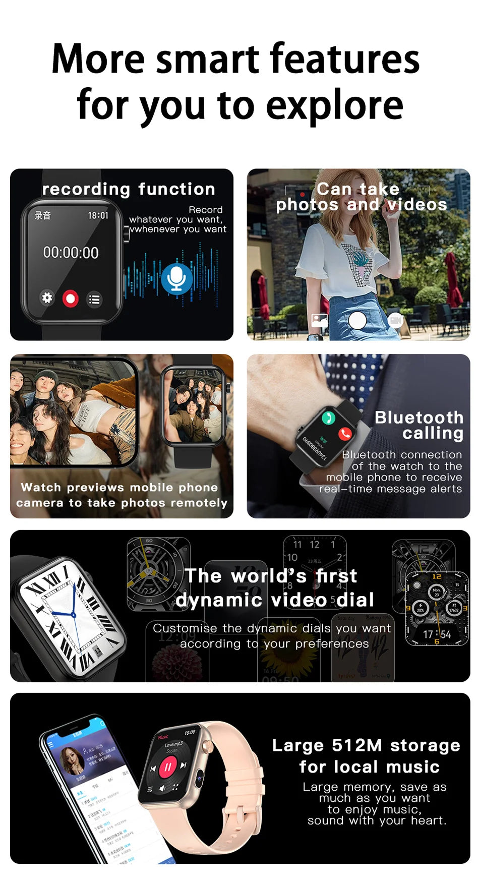 2025 New Smartwatch with Camera 32Mb+512MB Memory Recording Video Multifunctional Watch Men's Sports Smart Watch Women's