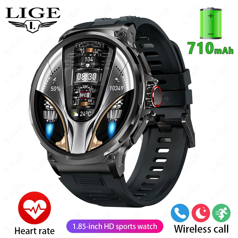 LIGE 1.85 Inch Smart Watch Men 710mAh Battery Long Standby Bluetooth Call Smartwatch New Fitness Watch Sport Tracker Andriod IOS