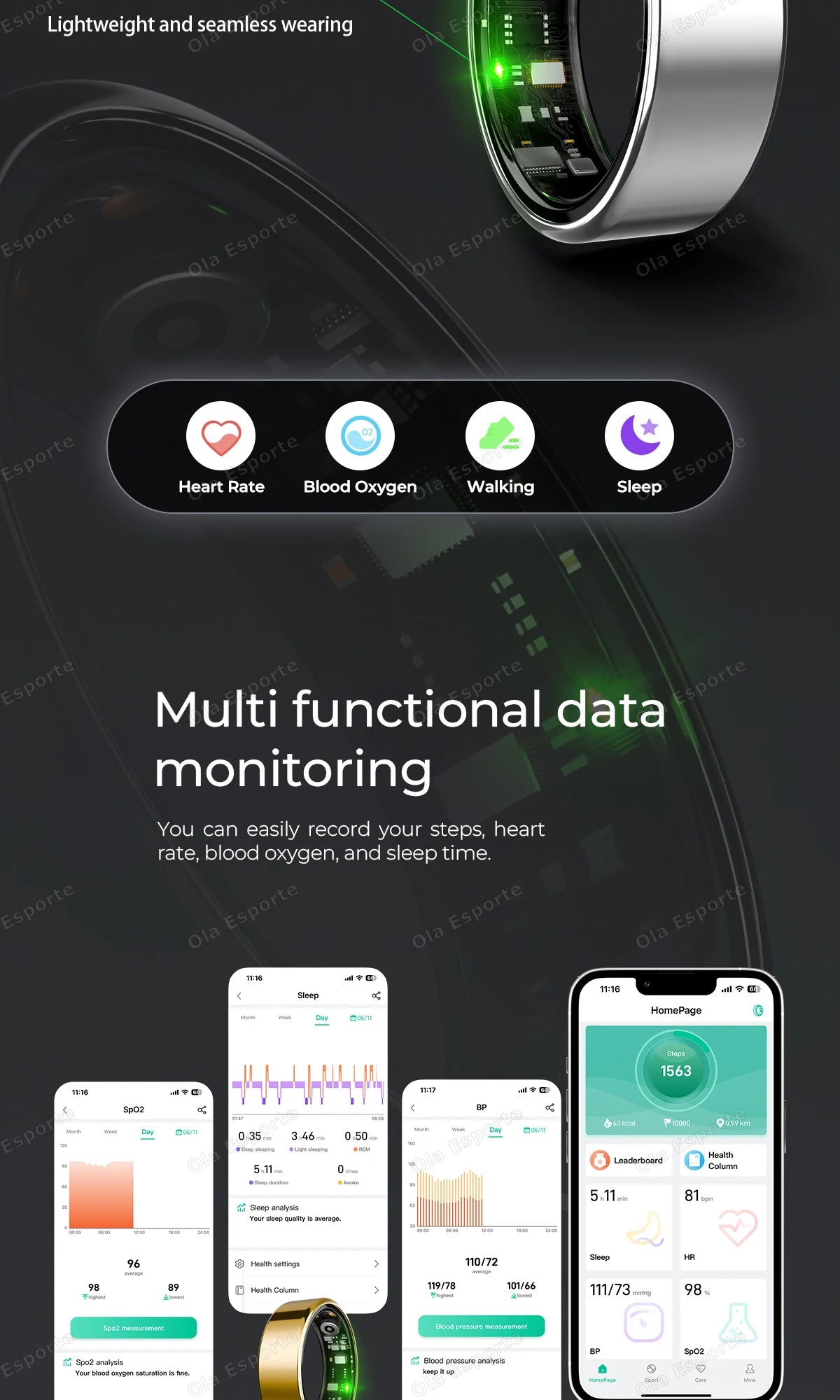 New Smart Ring 5ATM&IP68 Waterproof Rings Man Health Monitoring Heart Rate Sleep Monitor GPS Motion Sport Tracker Smartring 2025