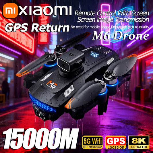 Xiaomi M6 RC Drone 8K Aerial HD Dual Camera 5G WIFI Intelligent Obstacle Avoidance With Screen GPS Ruturn Brushless Power Drone