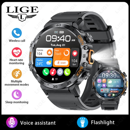 2025 Smart Watch Men 360*360 AMOLED HD Screen Waterproof Sports Fitness Watches Flashlight New Men Smartwatch For Andrio IOS