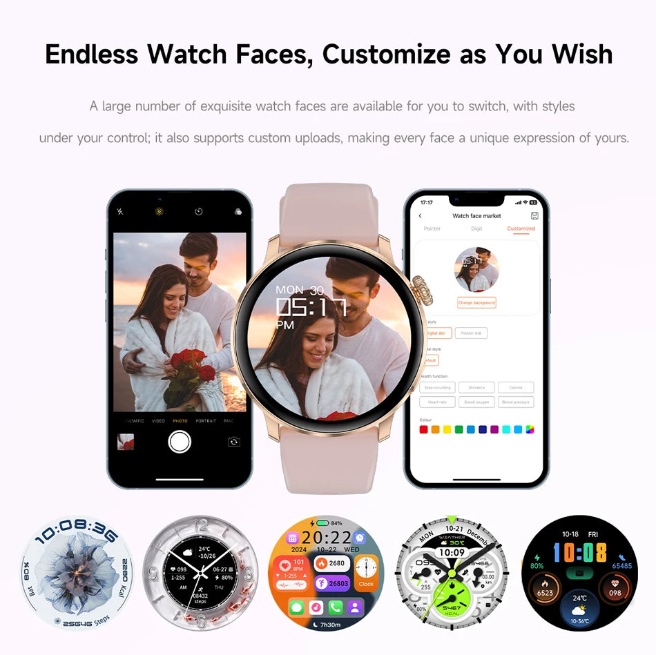 Fashion Women Bluetooth Call Smart Watch DIY Dial Health Monitoring Full Screen Touch Smartwatches 2025 New Android IOS