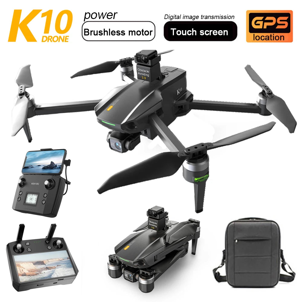 10KM 35 Mins With Touch Screen RC K10 Professional GPS Drone with 3-Axis Gimbal 8K Dual Camera FPV Brushless Airdrop Quadcopter