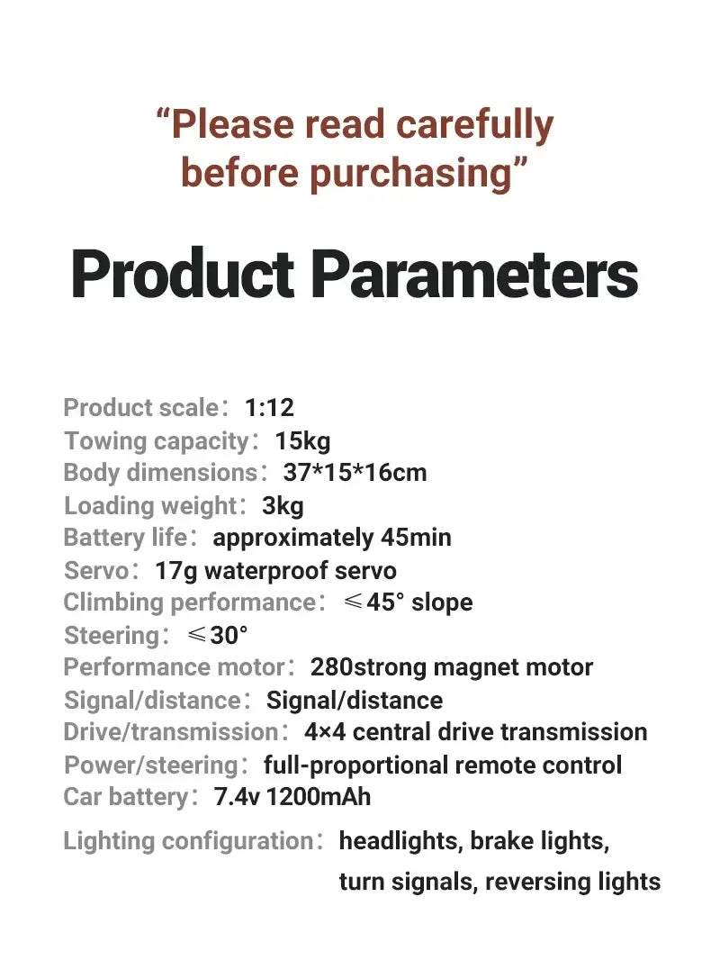 MN MODEL 1/12 4WD Remote Control Diving Off-road Car Climbing Truck All Terrain Vehicle Rock Crawler Wading Pickup Toy for Adult
