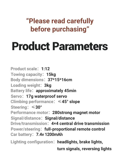 MN MODEL 1/12 4WD Remote Control Diving Off-road Car Climbing Truck All Terrain Vehicle Rock Crawler Wading Pickup Toy for Adult