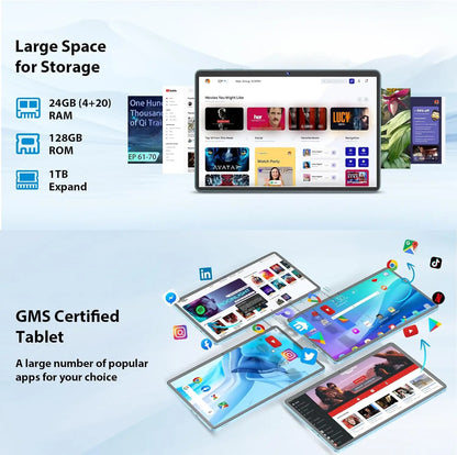 Android Tablet, 11 Inch Android 15 Tablet with Keyboard, 24GB+128GB, 2TB Expand, 8000mAh, 5MP+13MP, 5G WiFi, Mi IPS Touch Screen