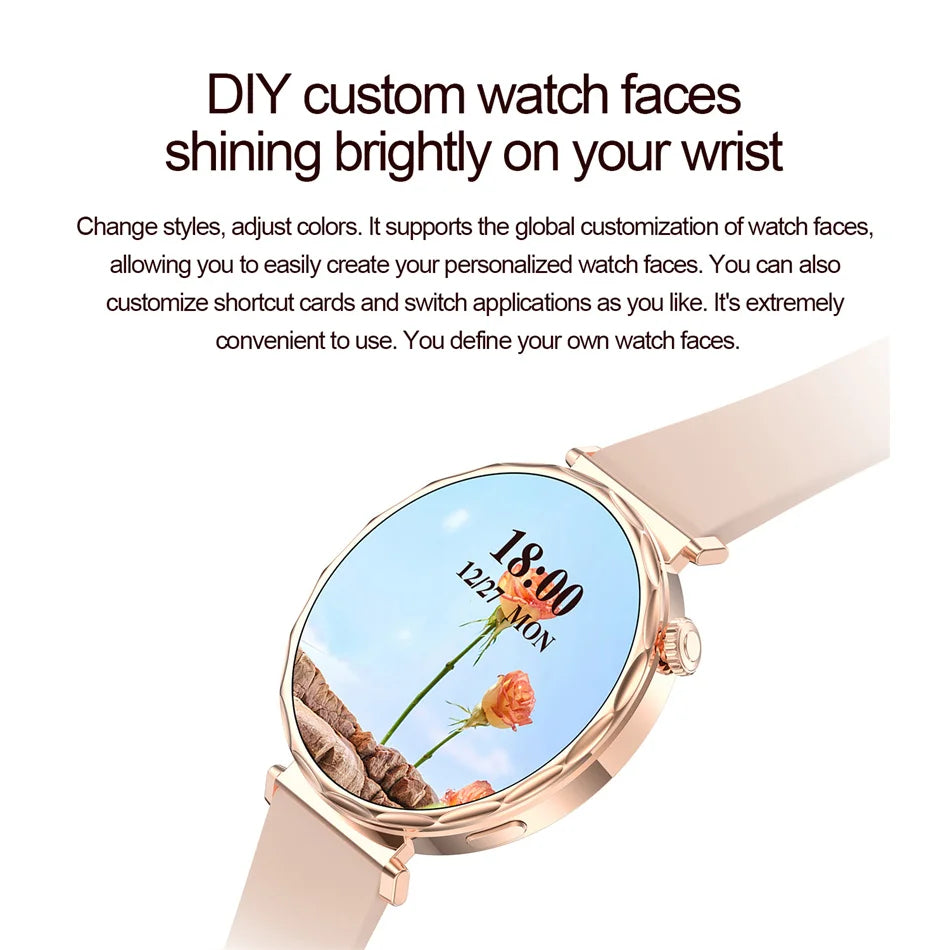 2025 New Fashion Bluetooth Call Smart Watch Women AMOLED HD Screen Health Monitoring 100+ Sports Mode Smartwatches IOS